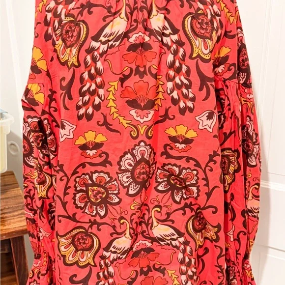 Cara Cara Luxe Bohemian Cotton Floral Red Women's PeasantTop Sz L - Picture 4 of 11
